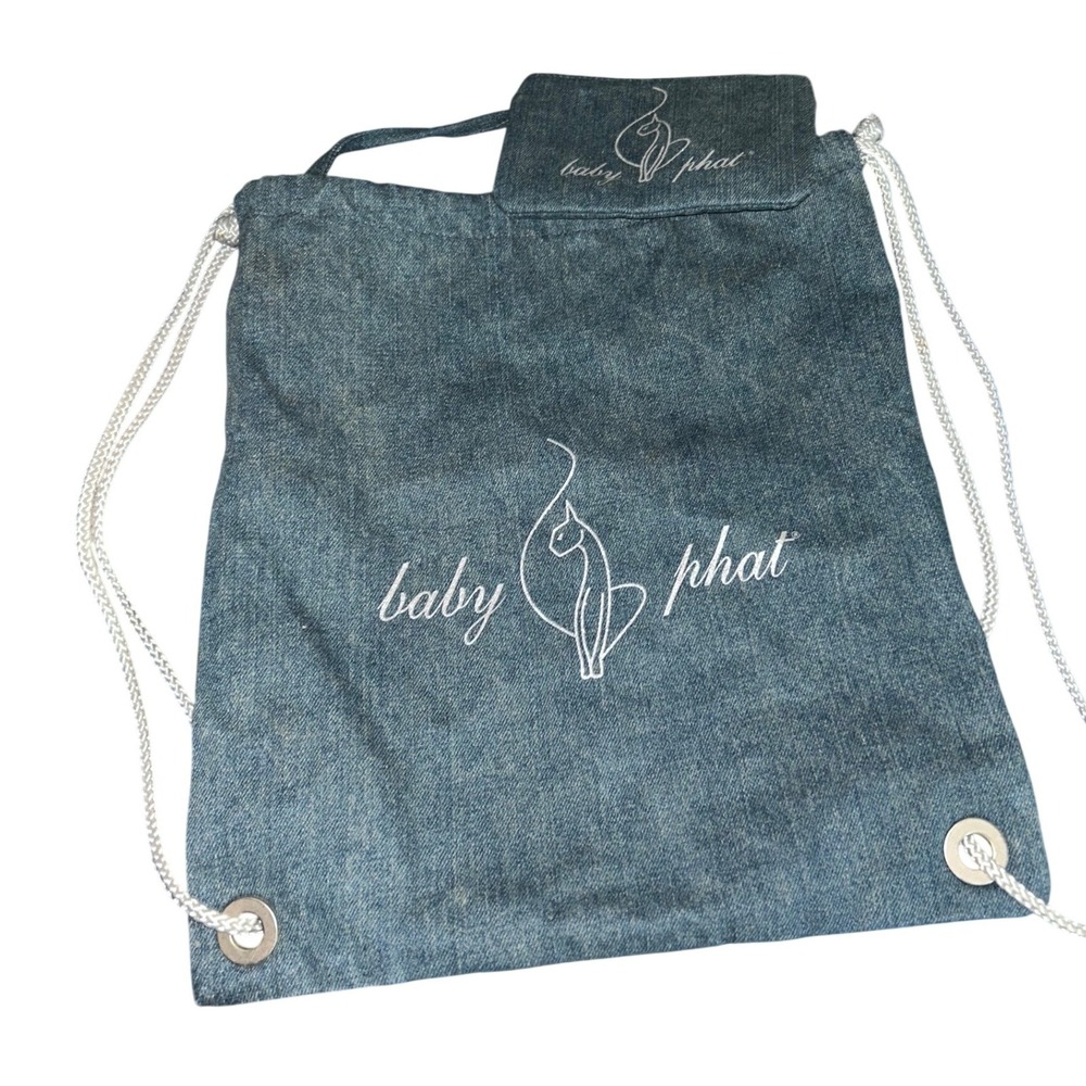 Baby Phat Denim Drawstring Backpack Bag‎ Cosmetic Pouch Included